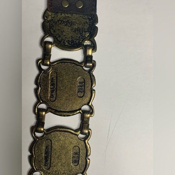 Paulith Vintage Marked Metal Conchos - Black Leather Ladies Belt 35 Inches EUC - Picture 3 of 12